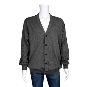 Tommy Hilfiger Mens XXL Gray V-Neck Button Front Knit Cardigan Sweater Logo